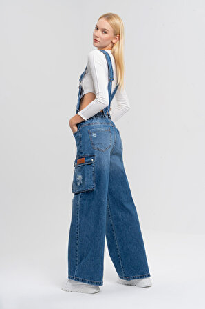 Kadın Mavi Renk Çıkarılabilir Üst  Tasarım Pantolon Kargo Slopet