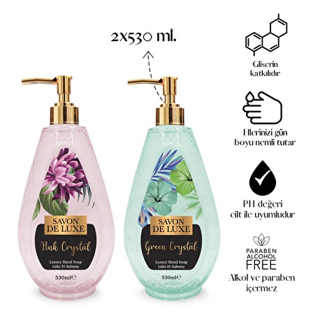 Savon De Luxe Crystal Line Luxury Green ve Pink Crystal 530 ml × 2 Adet