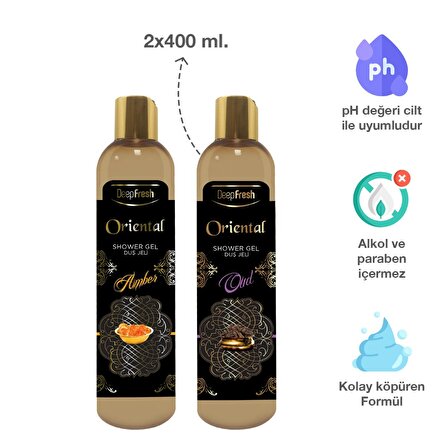 Deep Fresh Oriantel Amber & Öd Ağacı Aromalı Nemlendirici Tüm Ciltler İçin Kalıcı Kokulu Duş Jeli 2 x 400 ml
