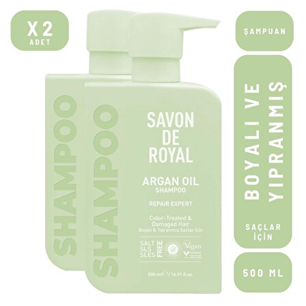Savon De Royal Argan Yağı İçeren Boyalı & Yıpranmış Saçlar İçin Onarım Uzmanı Şampuan 500 ml 2 adet
