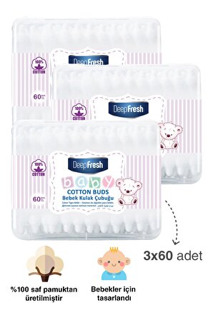 Deep Fresh Bebek Pamuklu Kulak Temizleme Çubuğu 3 x 60 Adet