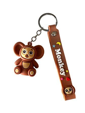 Kahverengi Maymun 3 Boyutlu Anahtarlık Ve Çanta Aksesuarı - Silikon Anahtarlık - Çanta Süsü