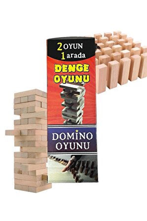 54 Parça Mdf Ahşap  Denge Oyunu ve Domino Oyunu 2'si 1 Arada