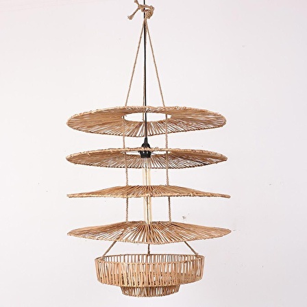 Bambu & Rattan Salon Yatak Odası, Mutfak Konik Dekoratif Sarkıt Avize, Tasarım Aydınlatma 60x60cm