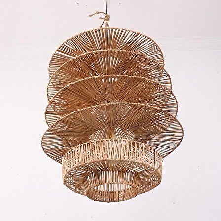 Bambu & Rattan Salon Yatak Odası, Mutfak Konik Dekoratif Sarkıt Avize, Tasarım Aydınlatma 60x60cm