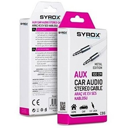 Syrox Syx-C86 Aux Audio Ses Kablosu