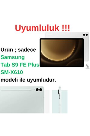 Samsung Galaxy Tab S9 FE Plus SM-X610 ile Uyumlu Kırılmaz Tablet Temperli Cam Ekran Koruyucu