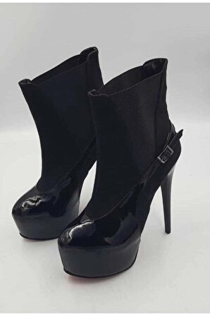 Kadın Siyah Rugan 21 Cm Yüksek Topuklu Platform Ayakkabı