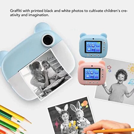 QASUL Çocuk Anında Baskı Kamerası 1080P 2,4 İnç IPS Ekran Çift Lensli Fotoğraf Makinesi (Mavi) Eğlenceli Fotoğraf makinesi 