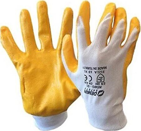 nitril iş eldiveni no10 xl sarı beyaz ()