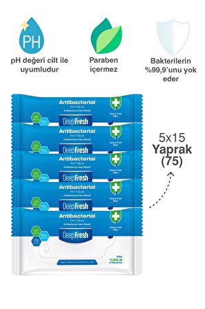 Deep Fresh Antibakteriyel 5 x 15 Yaprak 5 Paket Cep Mendili Islak Mendil