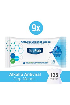 Deep Fresh Alkollü Antiviral Islak Cep Mendili 9 x 15 Yaprak