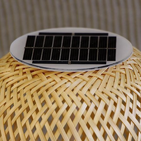 Bambu&Rattan Dekoratif Siyah Ayaklı ve Bej Şapkalı Güneş Enerjili Solar Lamba Aydınlatma 26x15cm