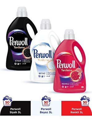 Perwoll Renkli + Siyah + Beyaz Hassas Bakım Sıvı Çamaşır Deterjanı 3 lt 3'lü