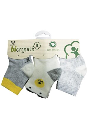 Bibaby Biorganic Cute Bear 3'Lü Çorap 68363 Gri Sarı