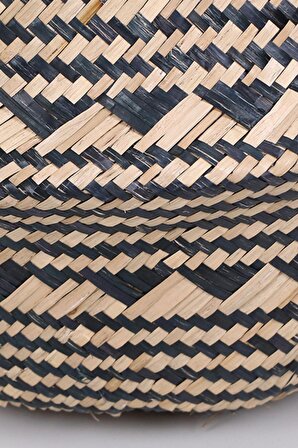 Japandi, Retro, İskandinav Deniz Sazı Siyah Bambu Desenli Dekoratif Katlanabilir Sepet 35*30cm