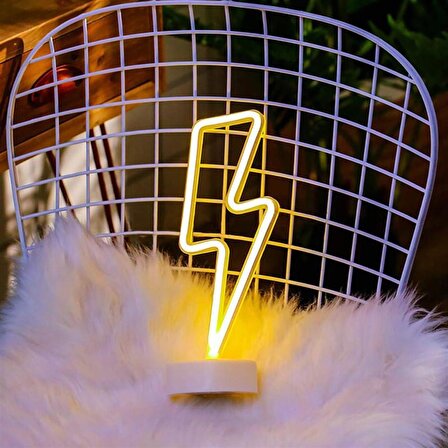 Dekoratif Şimşek Şeklinde Pilli Neon Led Lamba Süs Masa Lambası (4401)