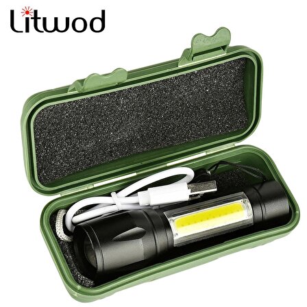 2500 Lumens + 5W COB LED USB Lion Şarjlı Ultra Güçlü Q5 XPE Su Geçirmez Şarjlı El Feneri (4401)