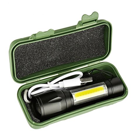  Su Geçirmez Şarjlı El Feneri 2500 Lumens + 5W COB LED USB Lion Şarjlı Ultra Güçlü Q5 XPE (4401)