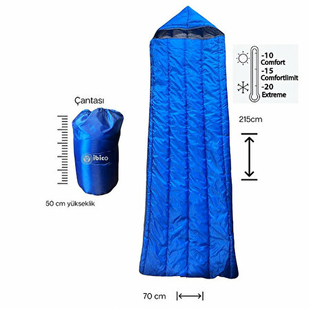 Uyku Tulumu Mavi Renk Su Geçirmez Kumaş 20 Dereceye Kadar Isı Yalıtımlı  - 215 cm x 70 cm  (4401)