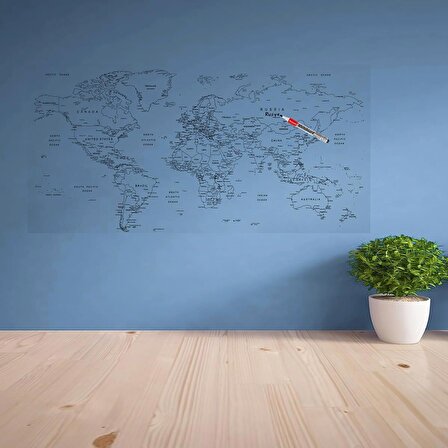 Yazılabilir Dünya Haritası Manyetik Duvar Stickerı 110 x 56 cm (4401)