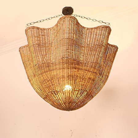 Japandi, Retro Eklektik, İskandinav Dekoratif Bambu Rattan Doğal Aydınlatma Sarkıt Avize 80x50cm