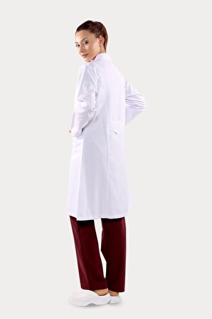 Uzun Kol Beyaz Uzun Boy Klasik Yaka Doktor Hemşire Öğretmen Önlüğü Alpaka Kumaş