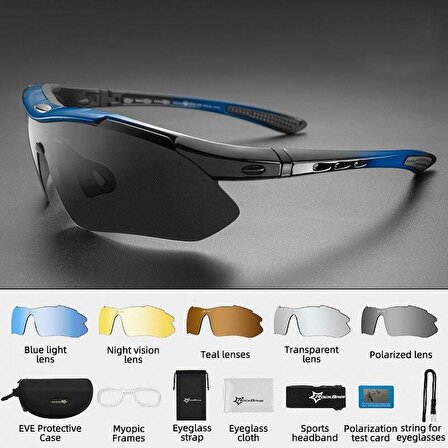 Rockbros Polarize %100 UV korumalı Mavi 5 LENSLİ Bisiklet Spor Dağ Kayak Gözlüğü