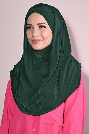 Hazır Tesettür Pileli 3 Bantlı Sandy Hijab Zümrüt Yeşili - Zümrüt