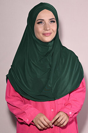 Hazır Tesettür Pileli 3 Bantlı Sandy Hijab Zümrüt Yeşili - Zümrüt