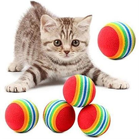 ® 3lü Gökkuşağı Sünger Kedi Köpek Çiğneme Oyun Topu 4,2 cm