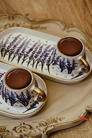 El Boyama Kahve Fincanları Mor Lavanta Çiçek Türk Kahve Fincanı Özel Tasarım El Yapımı Fincan(1ADET)