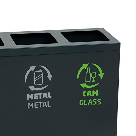 4'lü Metal Sıfır Atık Kutusu Geri Dönüşüm Çöp Kovası + Pil Kutusu