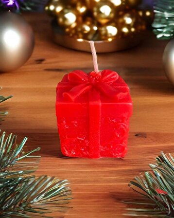 Yeni Yıl Süsleri için Kırmızı Hediye Kutusu Kokulu Mum 5li Set, Yılbaşı Dekoratif Mum ve Noel Hediye