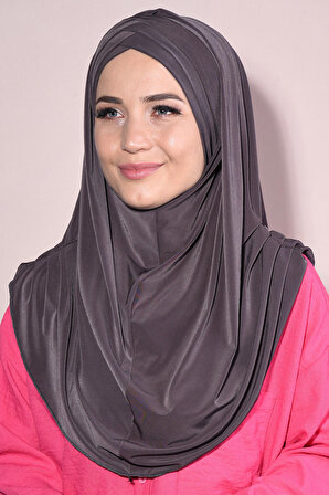 Pileli 3 Bantlı Hazır Tesettür Sandy Hijab Füme - Füme