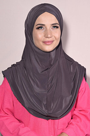 Pileli 3 Bantlı Hazır Tesettür Sandy Hijab Füme - Füme
