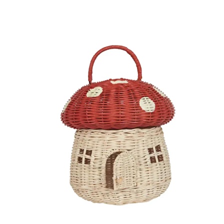 Rattan Çocuk Odası Gece Lambası, Aydınlatma, Kahverengi Şapkalı Doğal Mantar Masa Lambası, 22x35cm