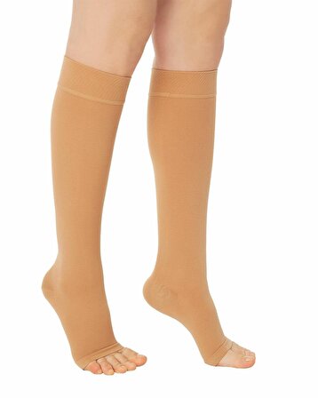Diz Altı Varis Çorabı Burnu Açık (Bej Renk) Orta Basınç Ccl2 (Çift Bacak)