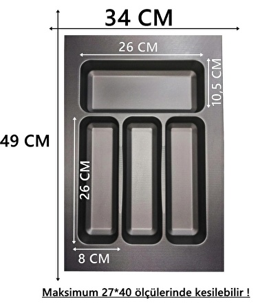 34x49 Çekmece Içi Antrasit Kaşıklık Ücretsiz Kesim (27x40 Cm'e Kadar Kesilebilir)
