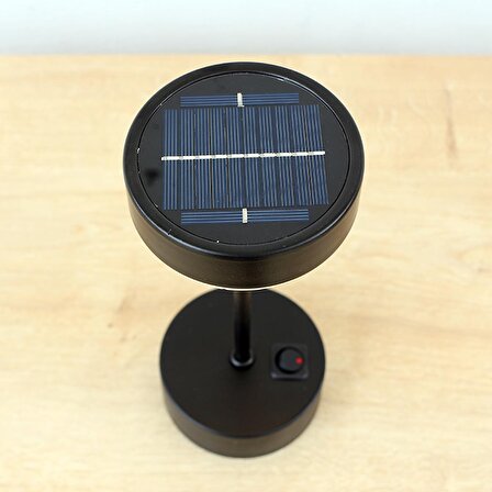 Metal Güneş Enerjili Solar Lamba Siyah Masa Üstü Lambası Şarj Soketli Lamba 2li 26x11cm