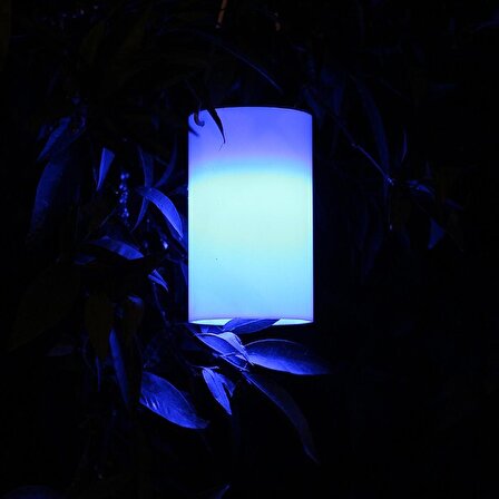 Metal Güneş Enerjili Solar Lamba Mavi Masa Üstü, Ağaç Lambası, Fener Askılı Aydınlatma 9x15,5cm