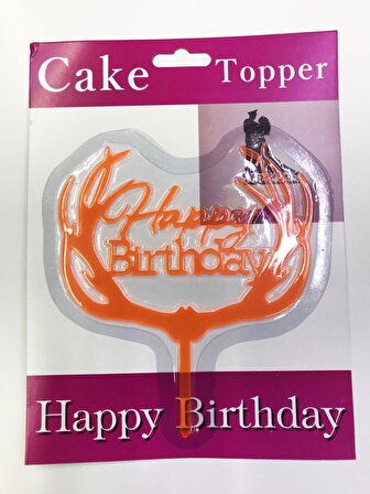 Parti Malzemeleri Happy Birthday Yazılı Turuncu Dallı Pasta Kek Çubuğu