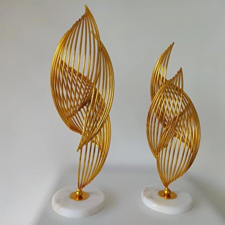 2 Li Set Helezon Spiral Dekoratif Ürün Mermer Tabakalı Şık Görünümlü - Renk : Gold