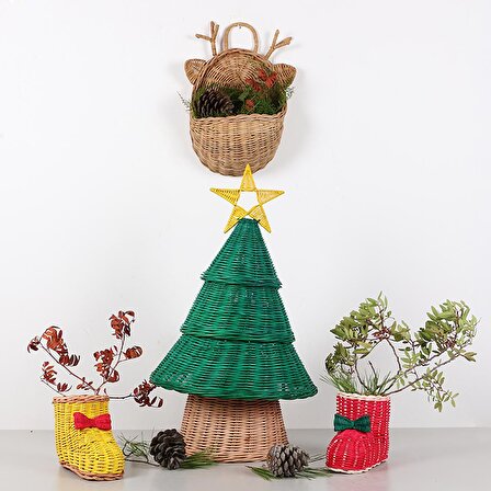 Rattan Noel Ağacı, Dekoratif Yılbaşı Ağacı, Yeni Yıl Çam Ağacı, Dekoratif Yeni Yıl Süsü 30x60 cm