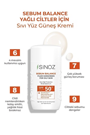 Sinoz Spf50 Yağlı Ciltlere Özel Sıvı Yüz Güneş Kremi - Yeni Nesil Güneş Filtreleri Hibrit Formül 50ml