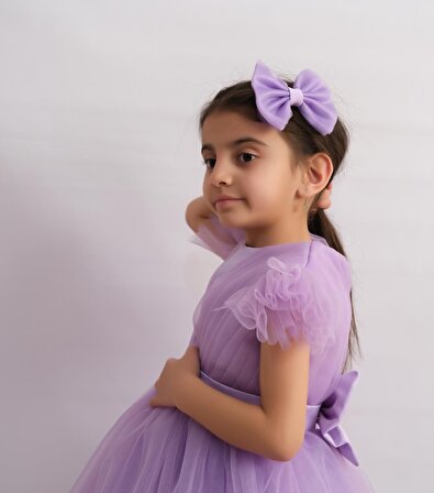 Kız Çocuk Abiye Lila Parıltılı Tütü Etekli Kabarık Parıltılı Kloş Abiye Elbise