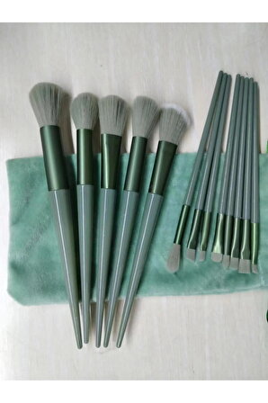13 Parça Makyaj Fırça Seti Taşınabilir Kılıflı Profesyonel Makyaj Güzellik Seti Yeşil