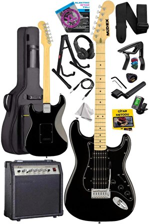 Midex RPH-40BK-30AMP Full Black 30W Amfili Elektro Gitar Seti HSH Manyetik Maple Klavye Üst Kalite