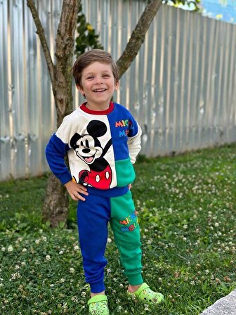 Erkek Çocuk Mickey Mouse Baskılı 3 İp Şardonsuz Uzun Kol Alt Üst Takım 2333