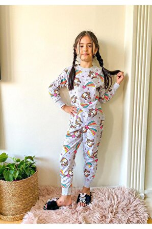 Kız Unicorn Çocuk Desenli Mevsimlik Pijama Takımı 0910